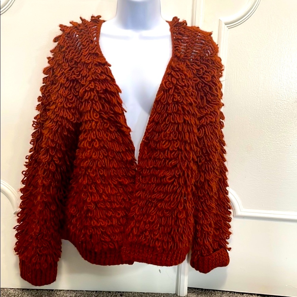 Universal Thread Rust Shaggy Boho Women's Cardigan Sweater Size XS